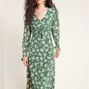 Kachel x Anthropologie Green Floral Long Sleeve Midi Dress Size 8
